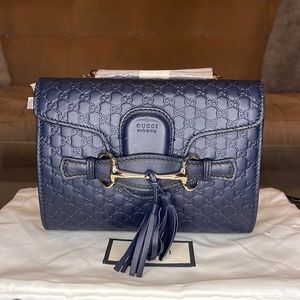 Brand New Navy Gucci Mini Wallet On Chain 449636